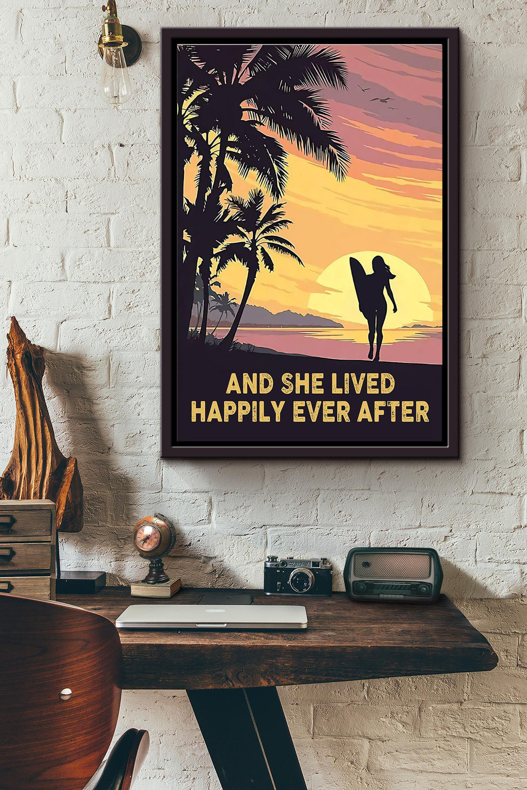 And She Lived Happily Ever After Wind Surfing Vintage Poster Framed Matte Canvas