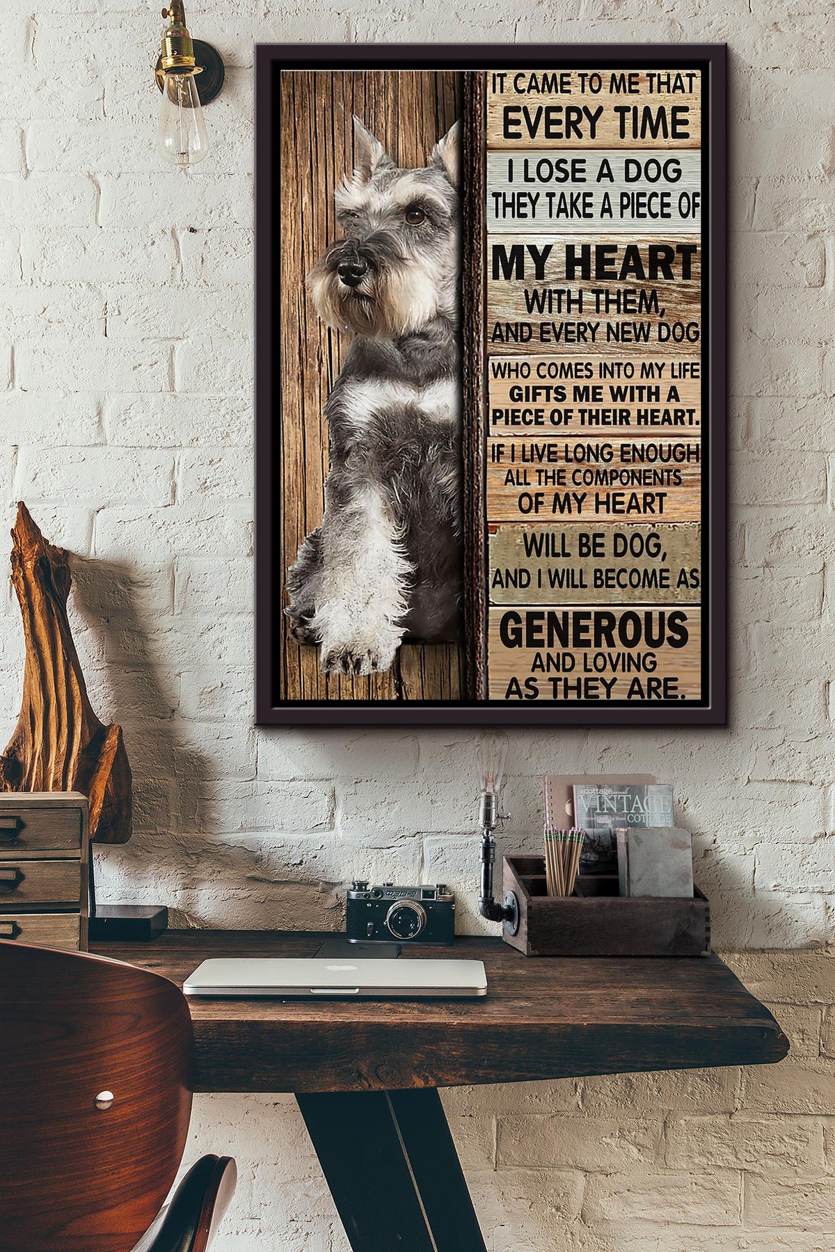 Schauzer My Dog Is A Piece Of My Heart Poster Framed Matte Canvas