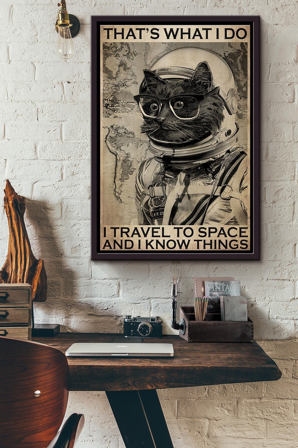Cat Astronaut Thats What I Do I Travel To Space And I Know Things Poster Framed Matte Canvas