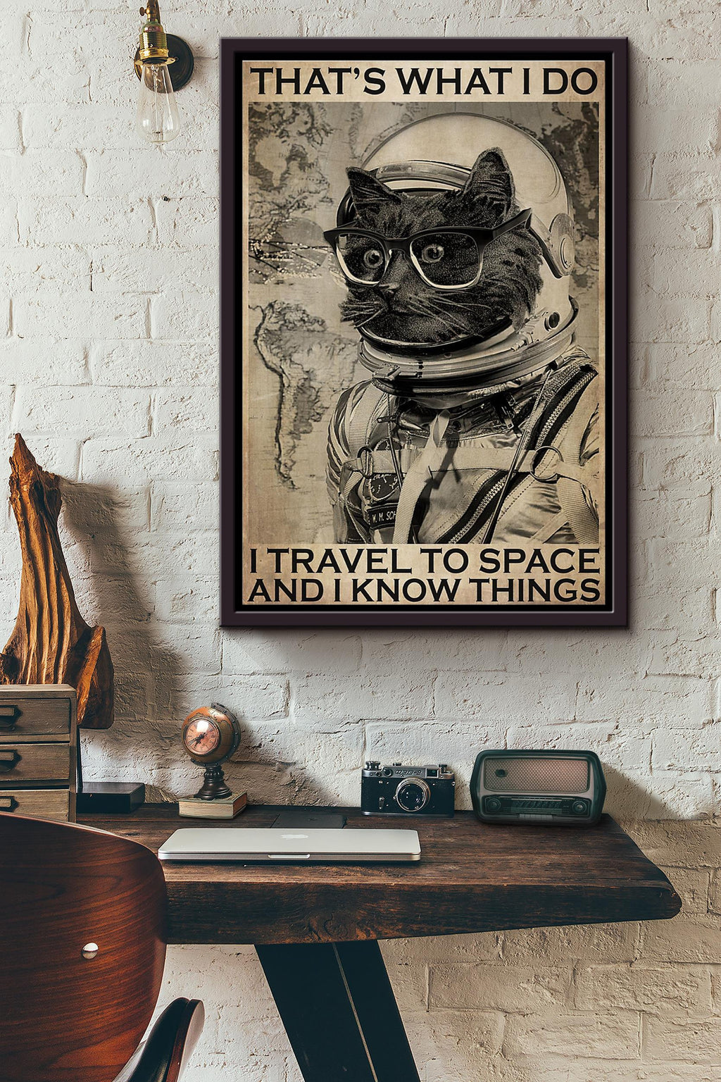 Cat Astronaut Thats What I Do I Travel To Space And I Know Things Poster Framed Matte Canvas