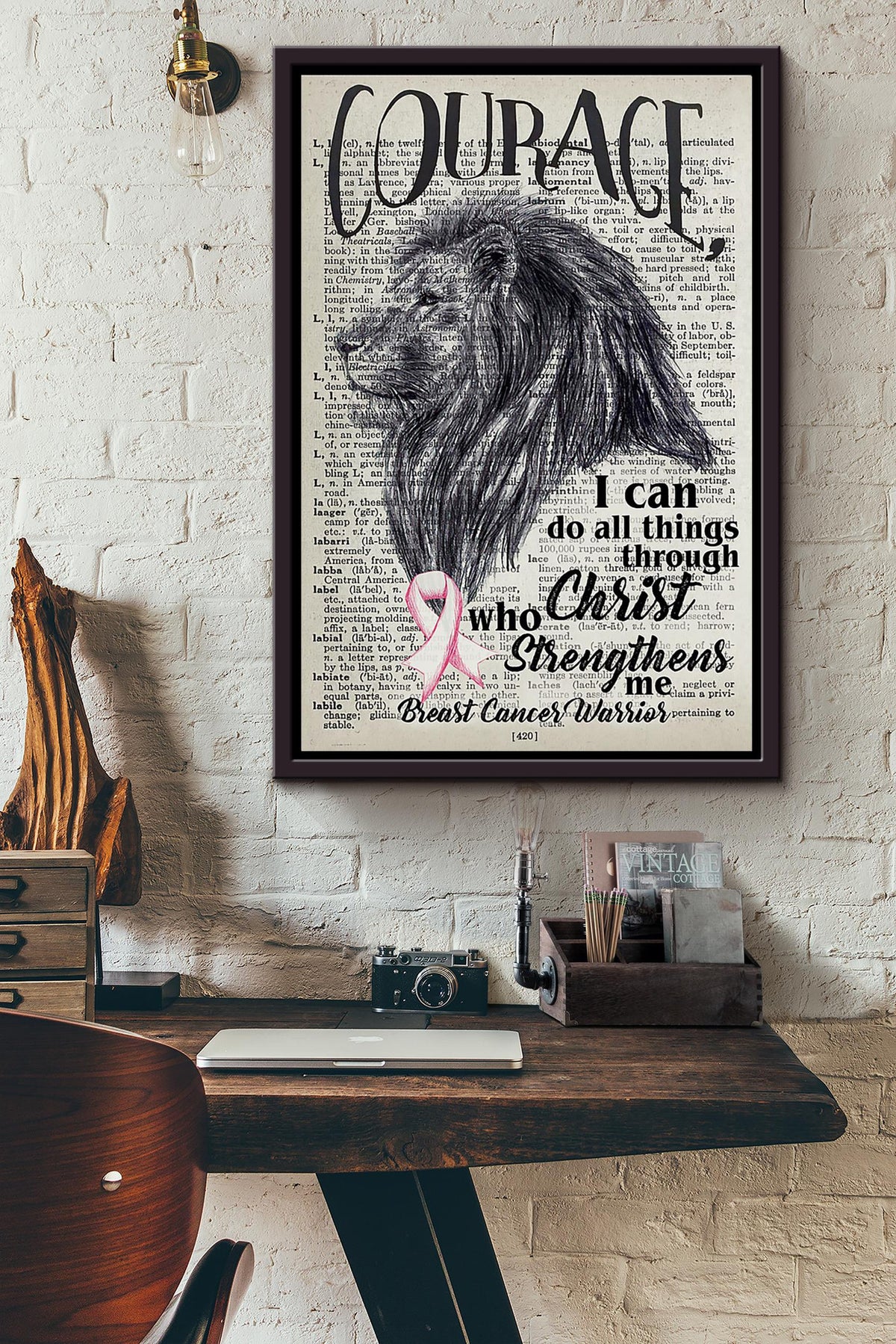 Courage I Can Do All Things Throughchrist Lion Poster Framed Matte Canvas