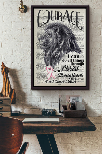 Courage I Can Do All Things Throughchrist Lion Poster Framed Matte Canvas