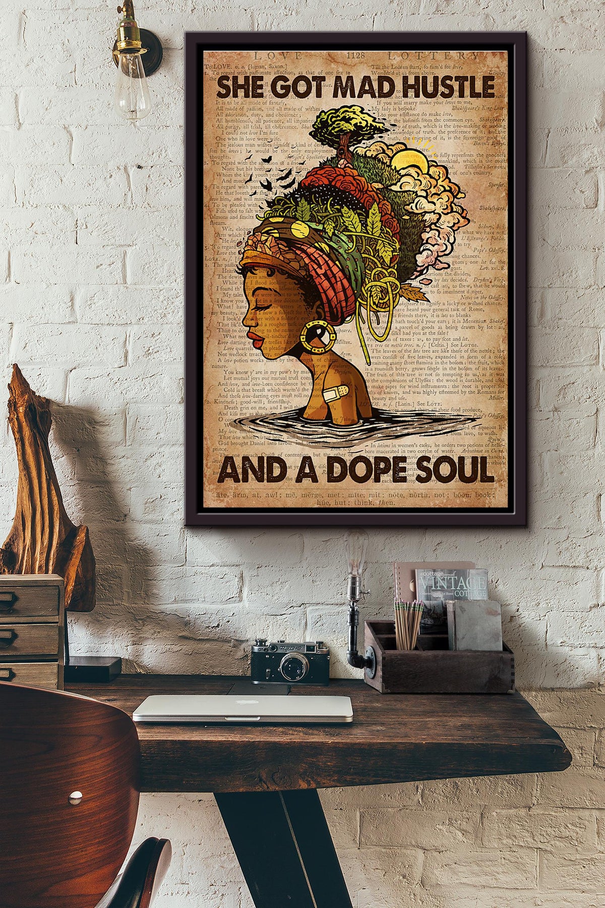 Afro Earth She Got Mad Hustle And A Dope Soul Dictionary Poster Framed Matte Canvas