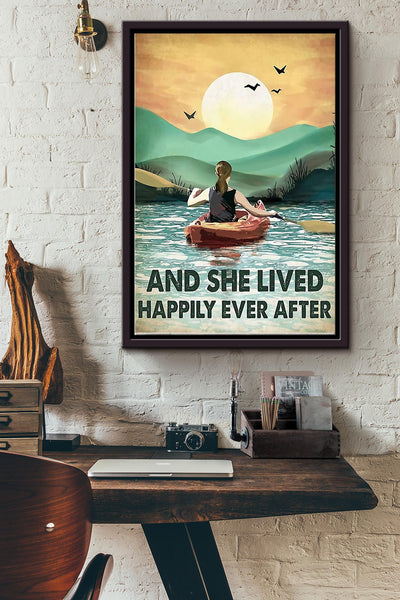 She Goes Kayaking And She Lived Happily Ever After Kayaking Poster Framed Matte Canvas