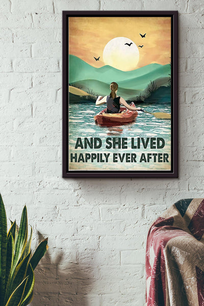 She Goes Kayaking And She Lived Happily Ever After Kayaking Poster Framed Matte Canvas