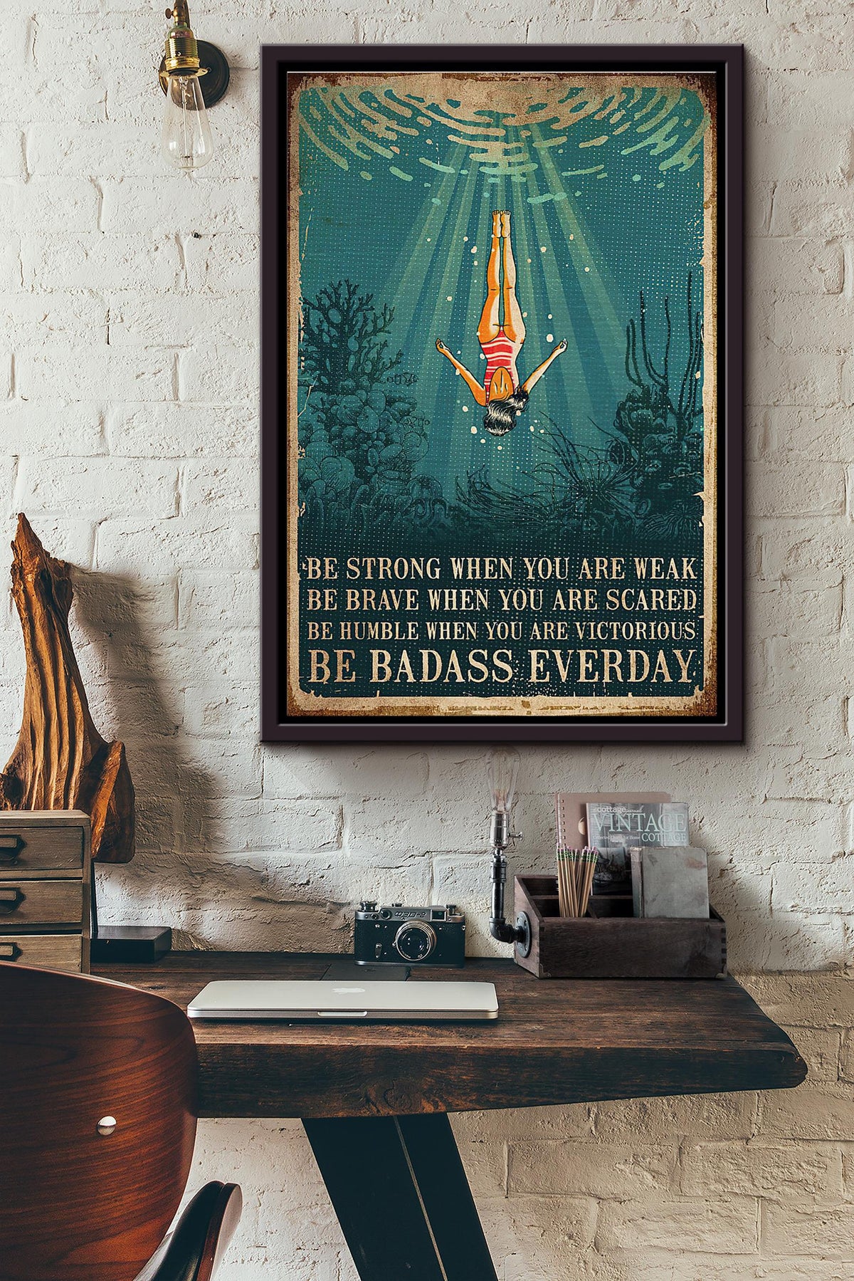 Swimming Be Strong When You Are Weak Poster Framed Matte Canvas