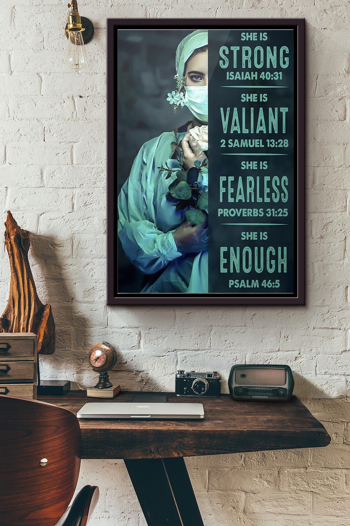 Nurse She Is Strong She Is Valiant Poster Framed Matte Canvas