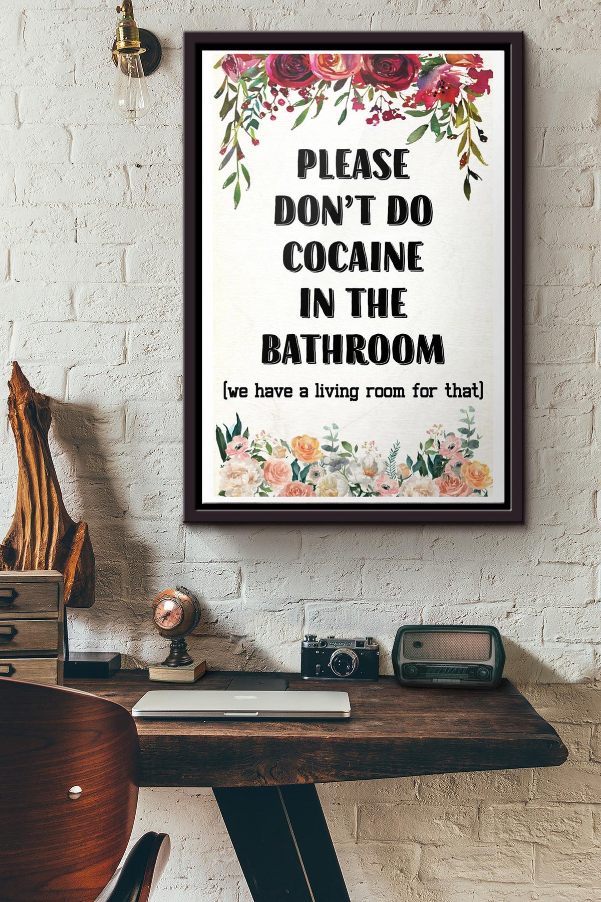 Cocaine In The Bathroom Poster Framed Matte Canvas