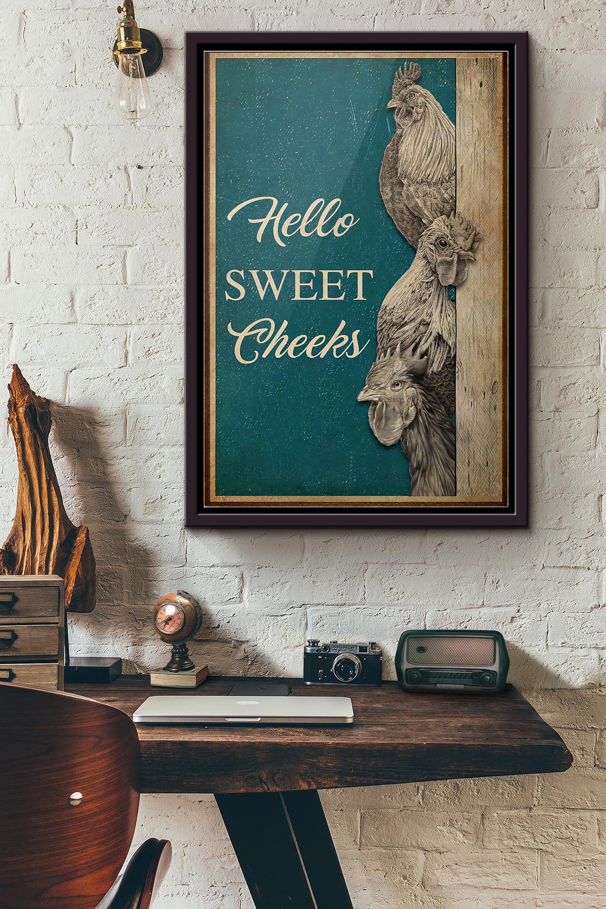 Chicken Hello Sweet Cheeks Poster Framed Matte Canvas