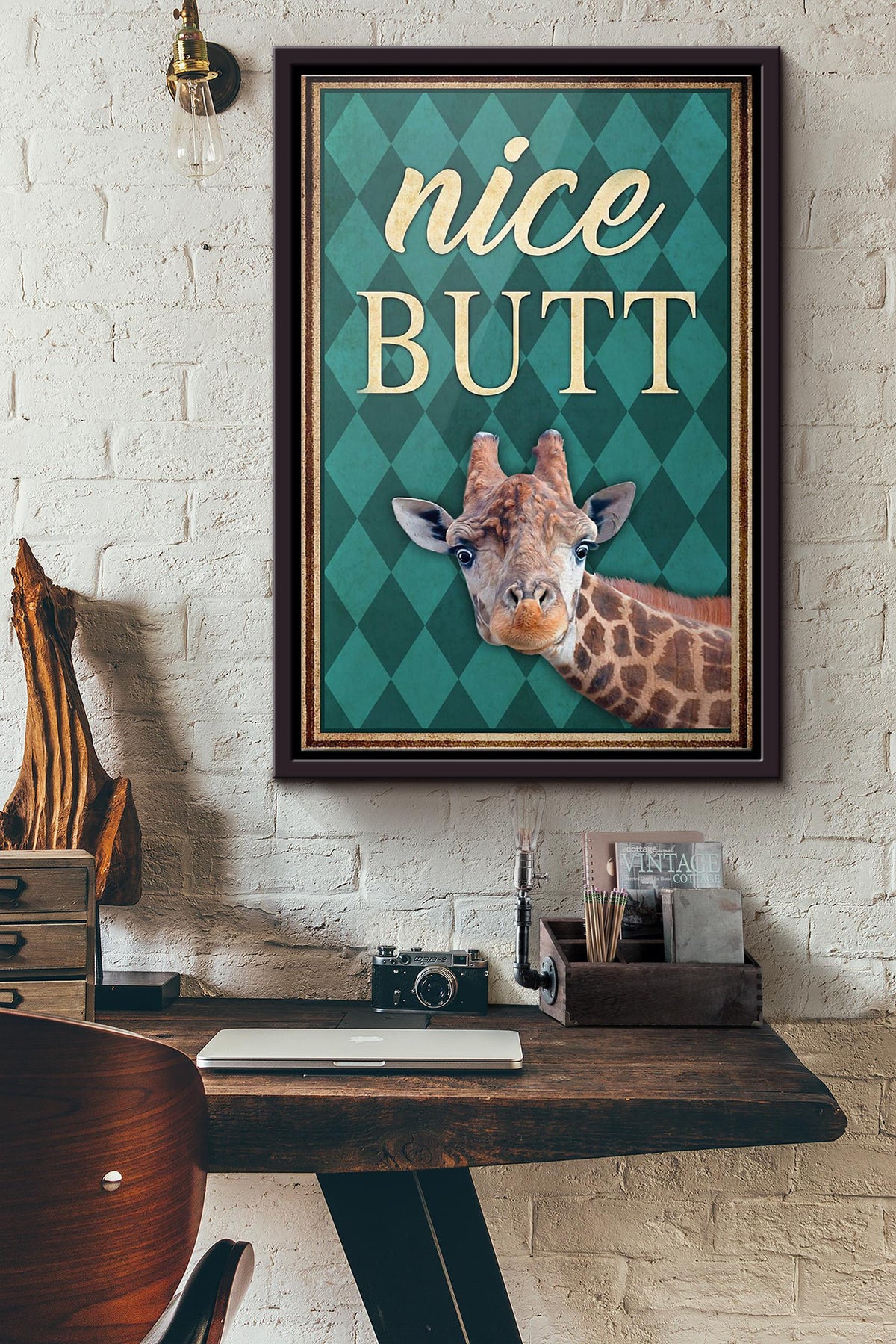 Giraffe Nice Buttr Poster Framed Matte Canvas