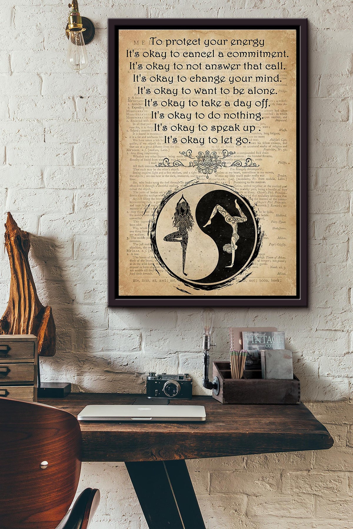 Yin Yang Yoga Yo Protect Your Energy Dictionary Poster Framed Matte Canvas