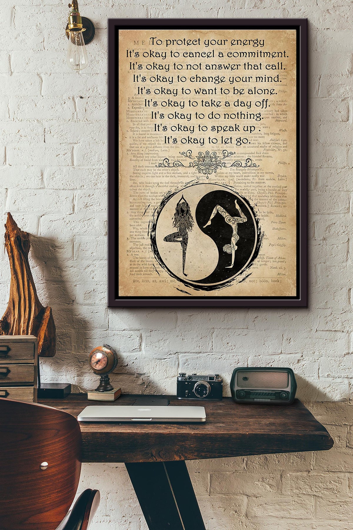 Yin Yang Yoga Yo Protect Your Energy Dictionary Poster Framed Matte Canvas