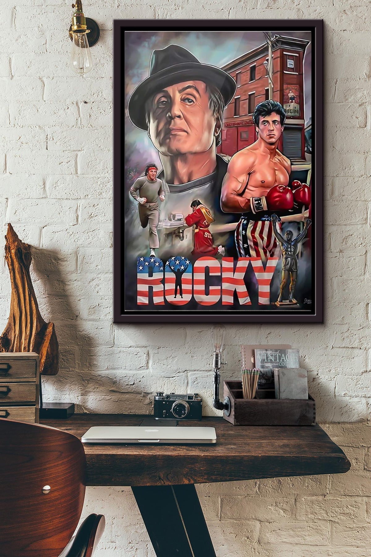Rocky Balboa America Poster Framed Matte Canvas