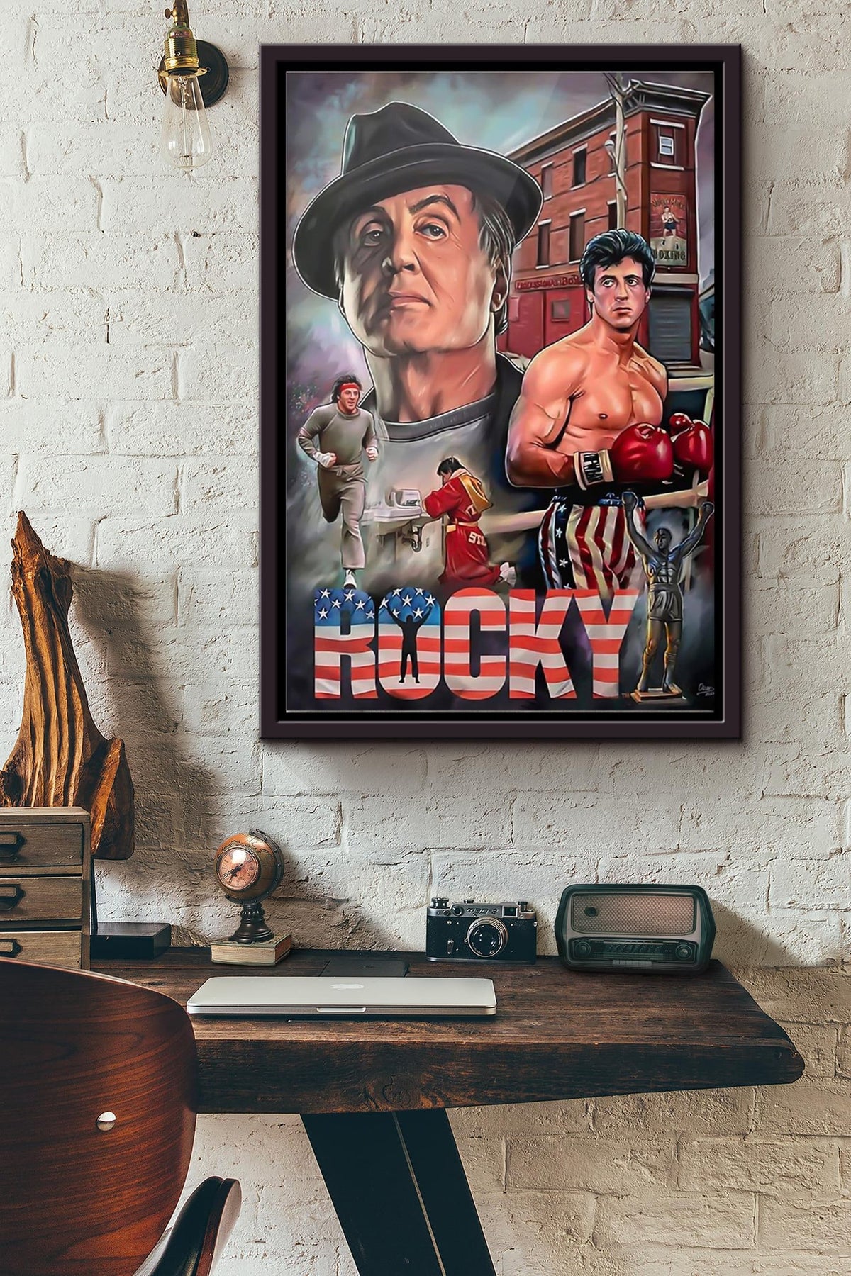 Rocky Balboa America Poster Framed Matte Canvas