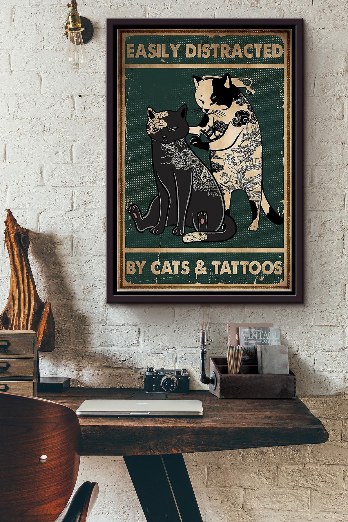 Tattoo Easily Distracted By Cats And Tattoos Framed Matte Canvas