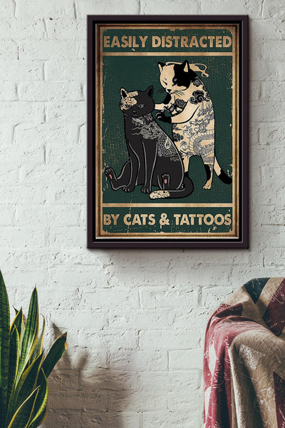 Tattoo Easily Distracted By Cats And Tattoos Framed Matte Canvas