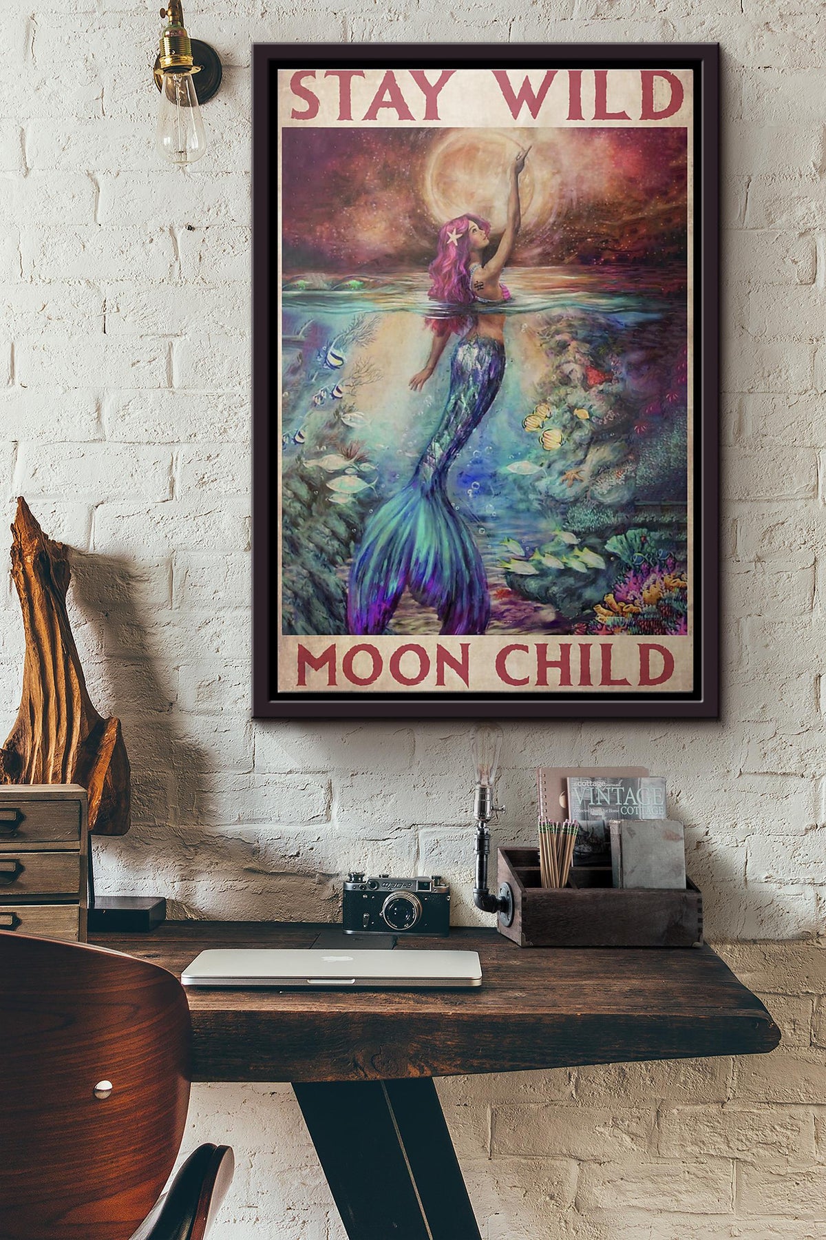Mermaid Stay Wild Moon Child Poster Framed Matte Canvas