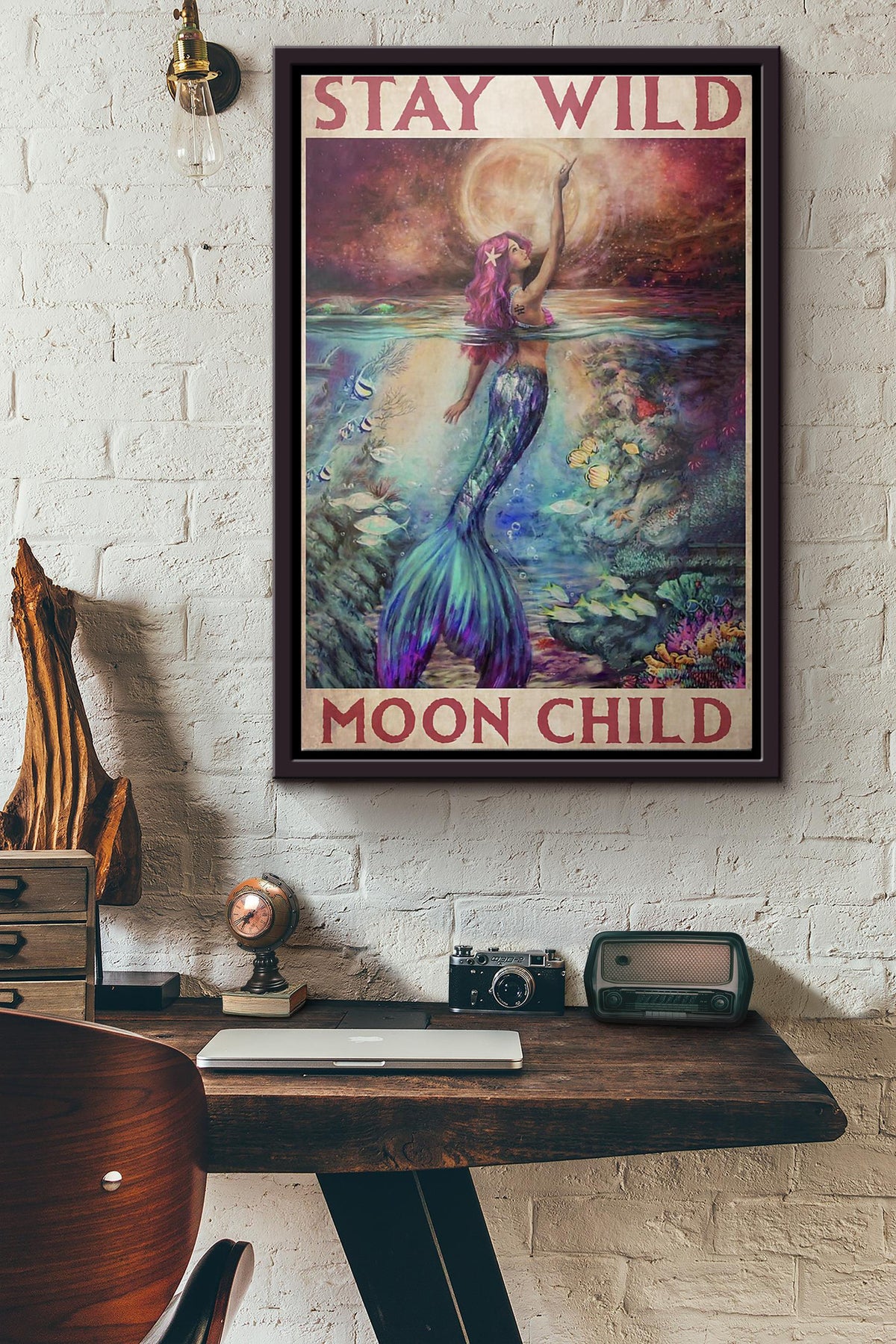 Mermaid Stay Wild Moon Child Poster Framed Matte Canvas