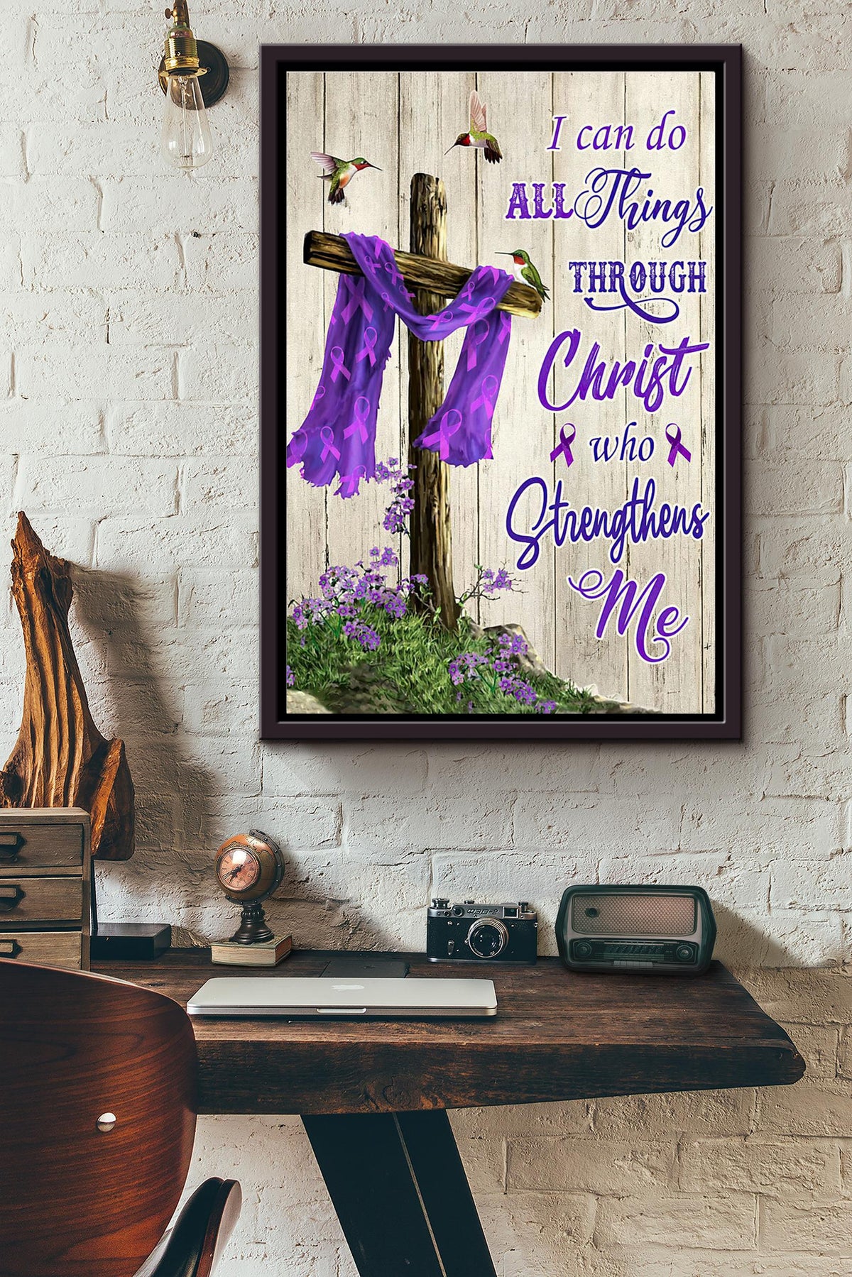 Purple Ribbon I Can Do All Things Through Christ Poster Framed Matte Canvas
