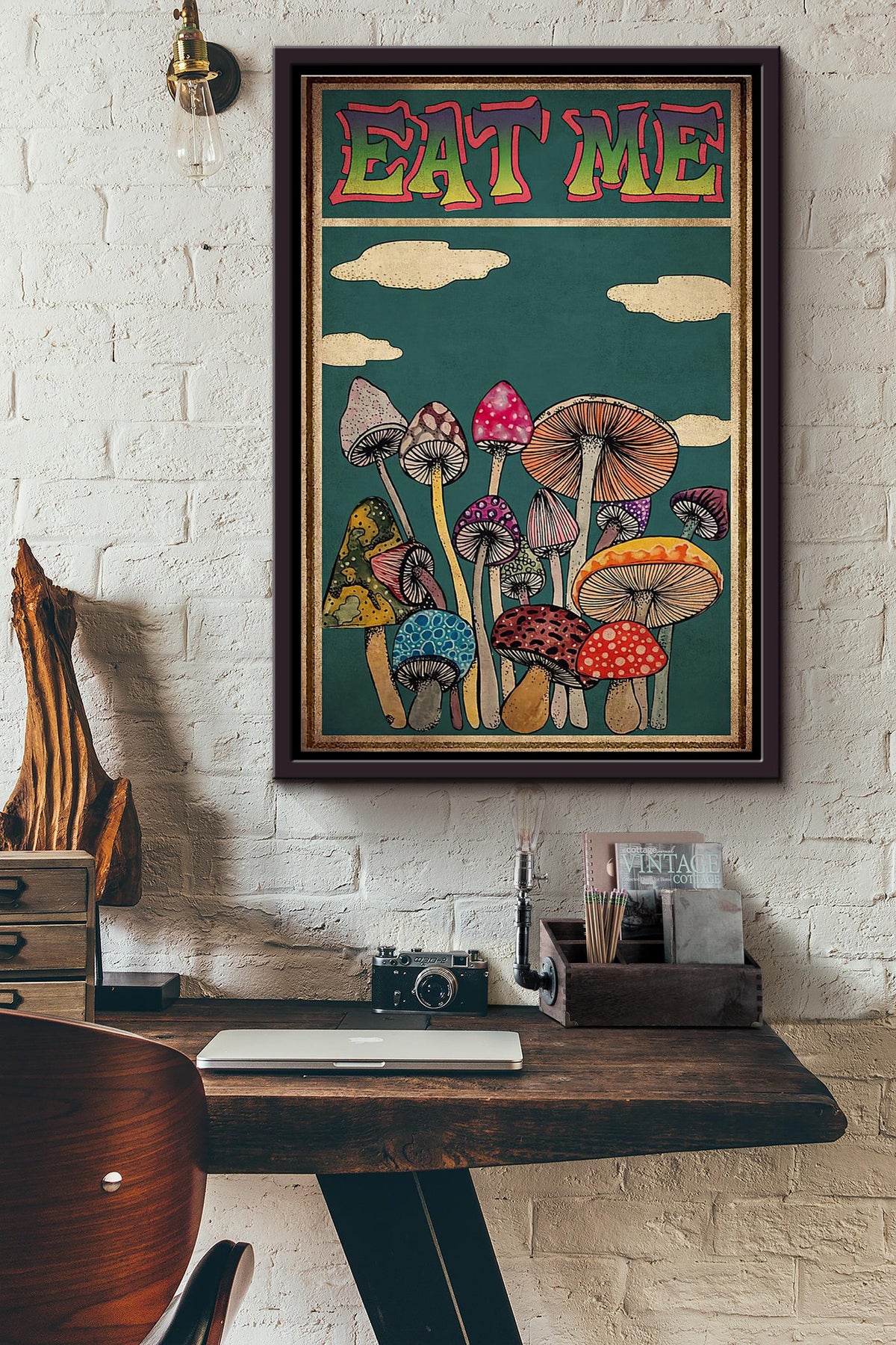 Magic Mushroom Eat Me Get High Poster Framed Matte Canvas