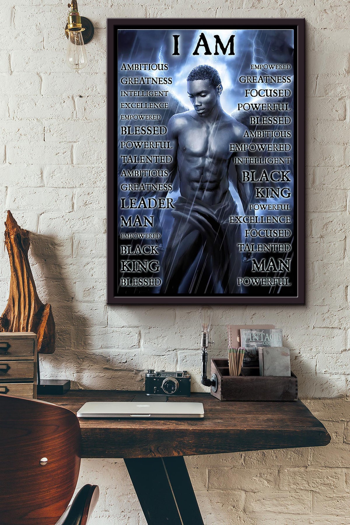I Am Black King Blessed Talented Powerful Poster Framed Matte Canvas