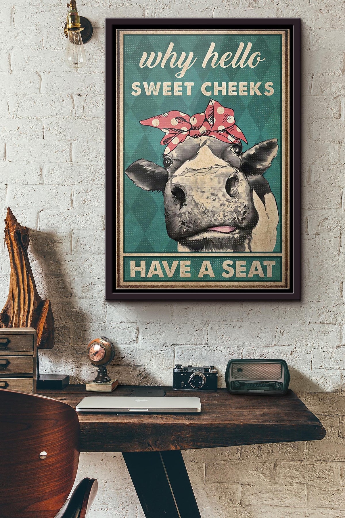 Lady Cow Why Hello Sweet Cheeks Have A Seat Poster Framed Matte Canvas