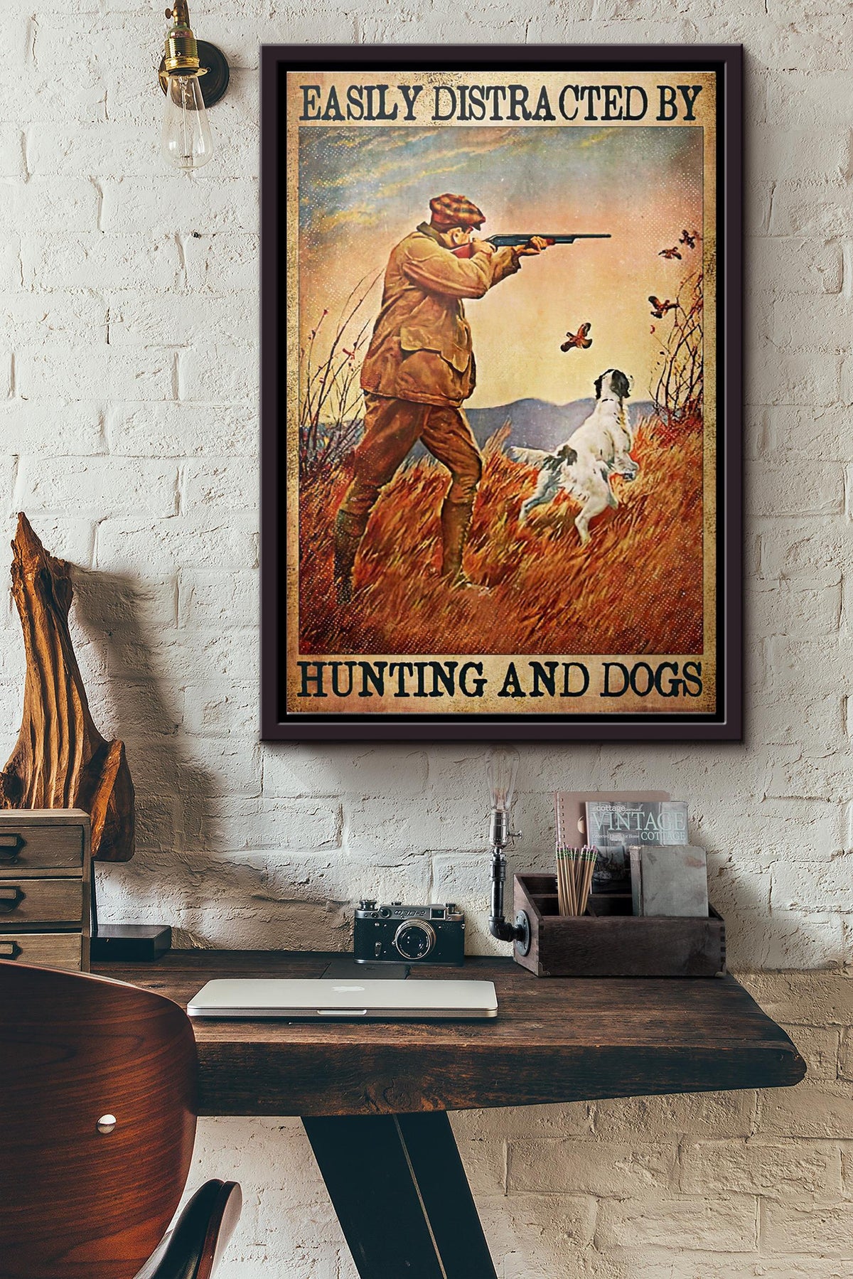 Easily Distracted By Hunting And Dogs Poster Framed Matte Canvas