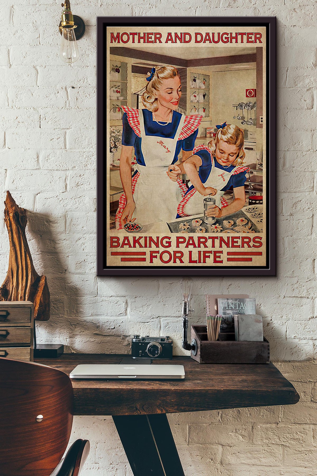 Mother And Daughter Baking Partners For Life Poster Framed Matte Canvas