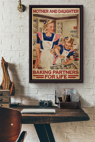 Mother And Daughter Baking Partners For Life Poster Framed Matte Canvas