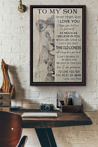Lion Mom To My Son Your Poster Framed Matte Canvas