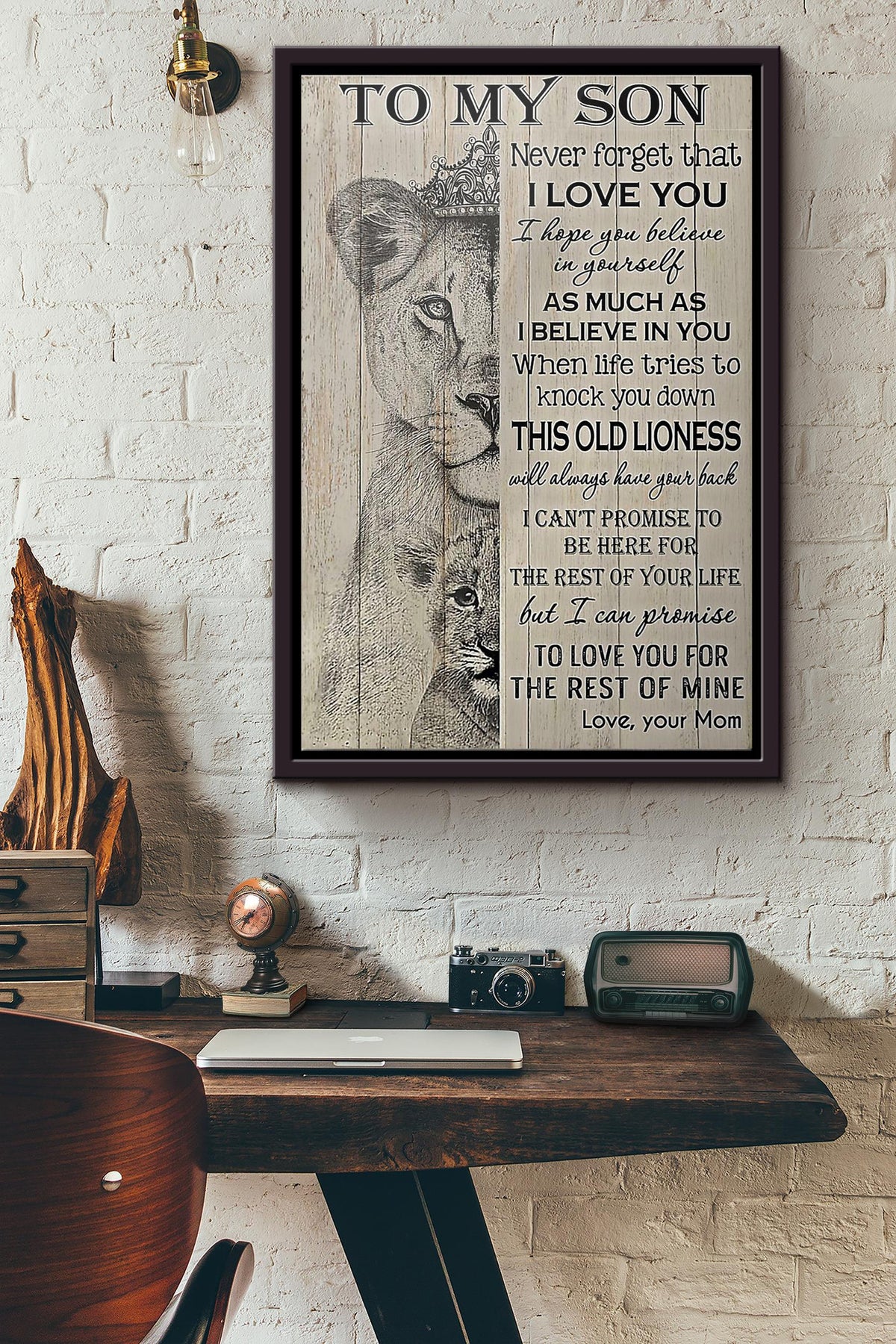 Lion Mom To My Son Your Poster Framed Matte Canvas