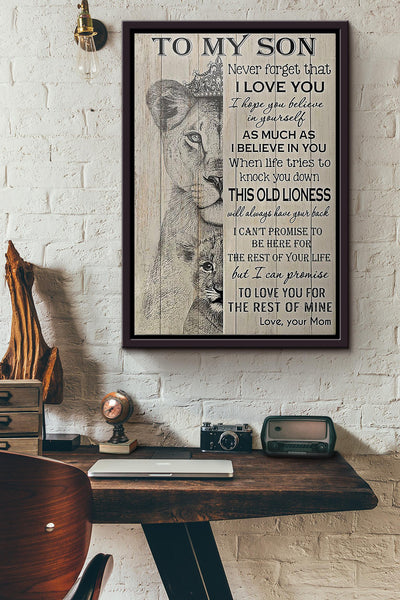 Lion Mom To My Son Your Poster Framed Matte Canvas
