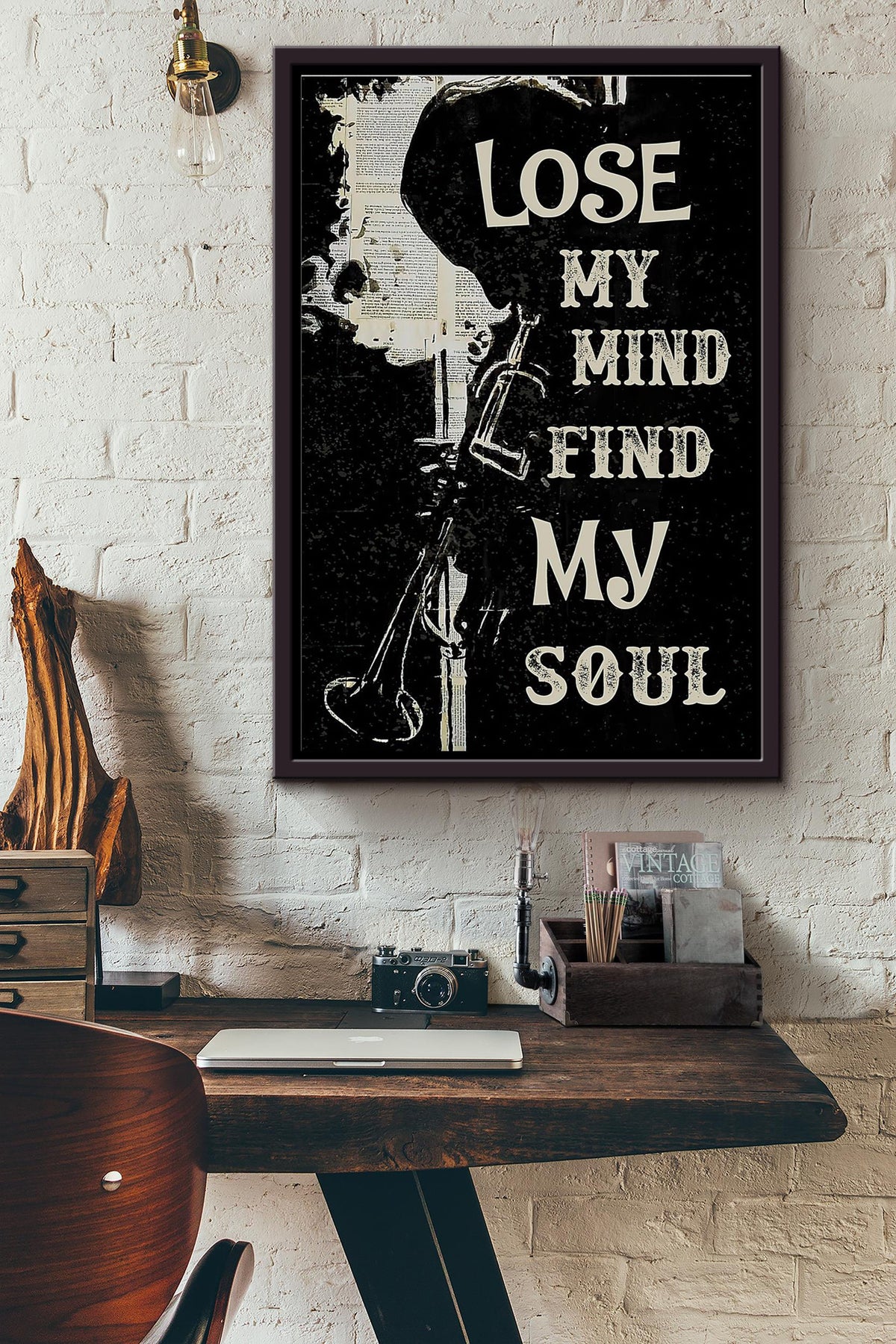 Lose My Mind Find My Soul Trumpet Poster Framed Matte Canvas