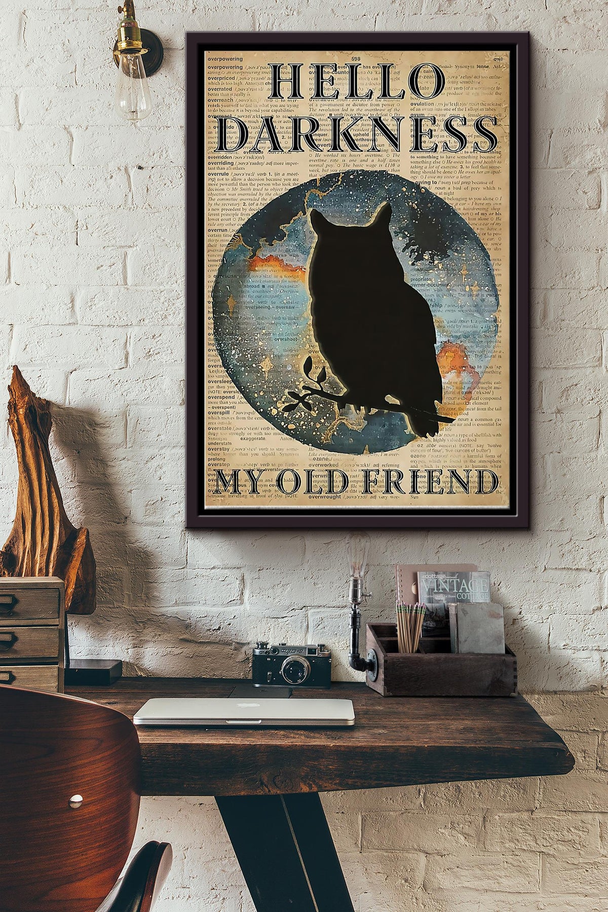 Owl - Hello Darkness My Old Friend Framed Matte Canvas