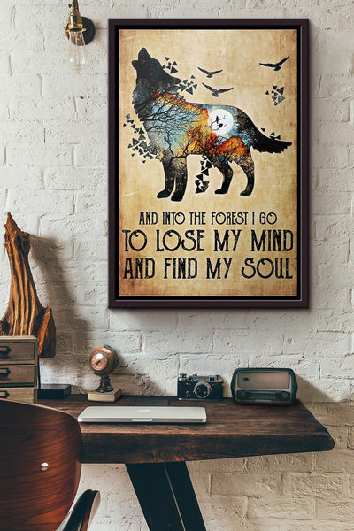 Wolf And Into The Forest Poster Framed Matte Canvas