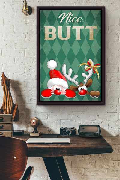 Santa Clause And His Reindeer Nice Butt Chrismas Poster Framed Matte Canvas