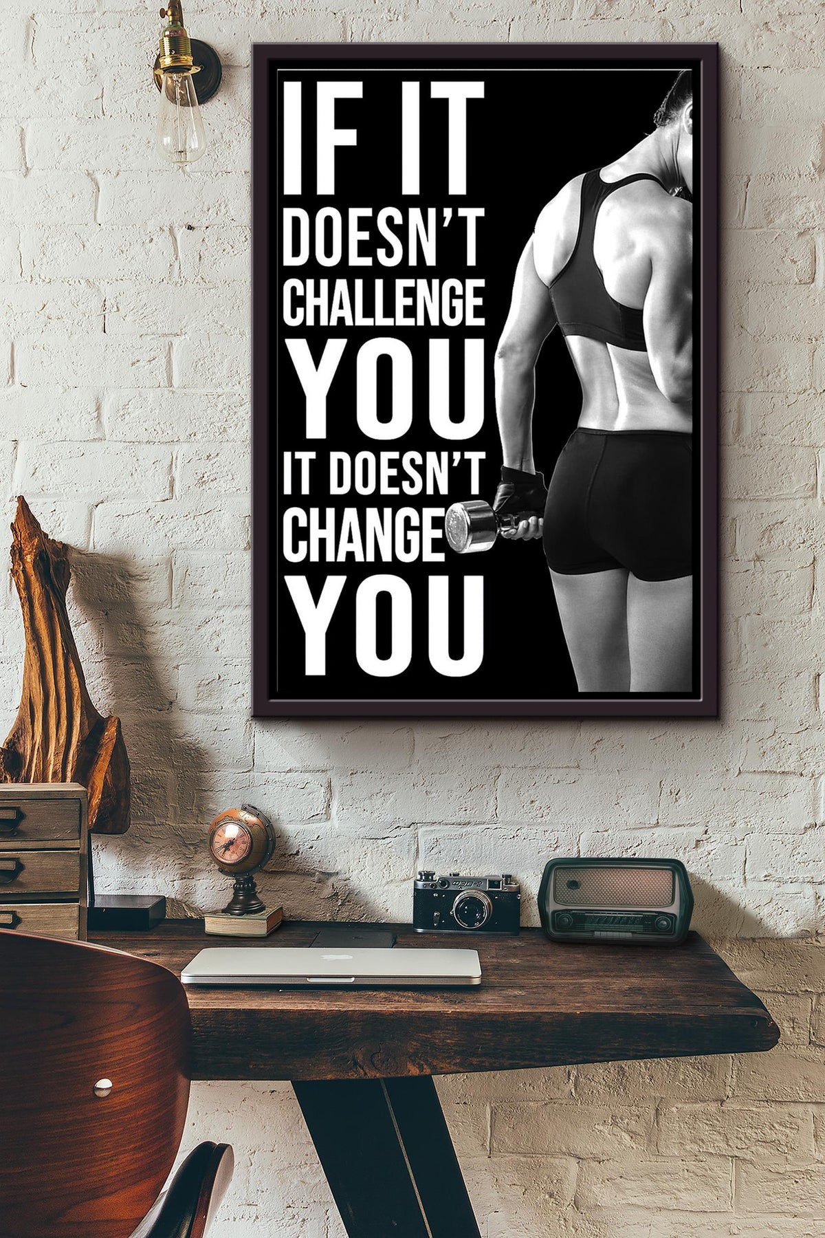 Fitness If It Doesnt Challenge You Poster Framed Matte Canvas