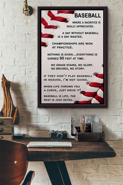 Baseball Is Life The Rest Is Just Detail Poster Framed Matte Canvas