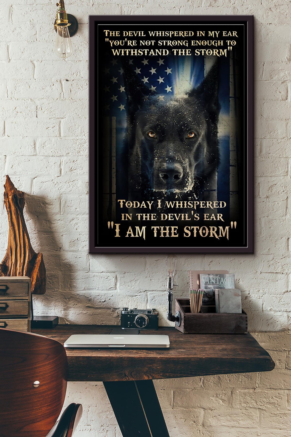 Blue Line Dog I Am The Storm Poster Framed Matte Canvas
