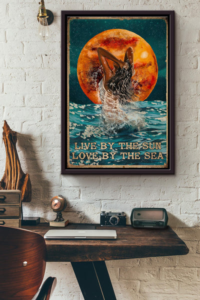 Mermaid Live By The Sun Love By The Sea Blood Moon Poster Framed Matte Canvas