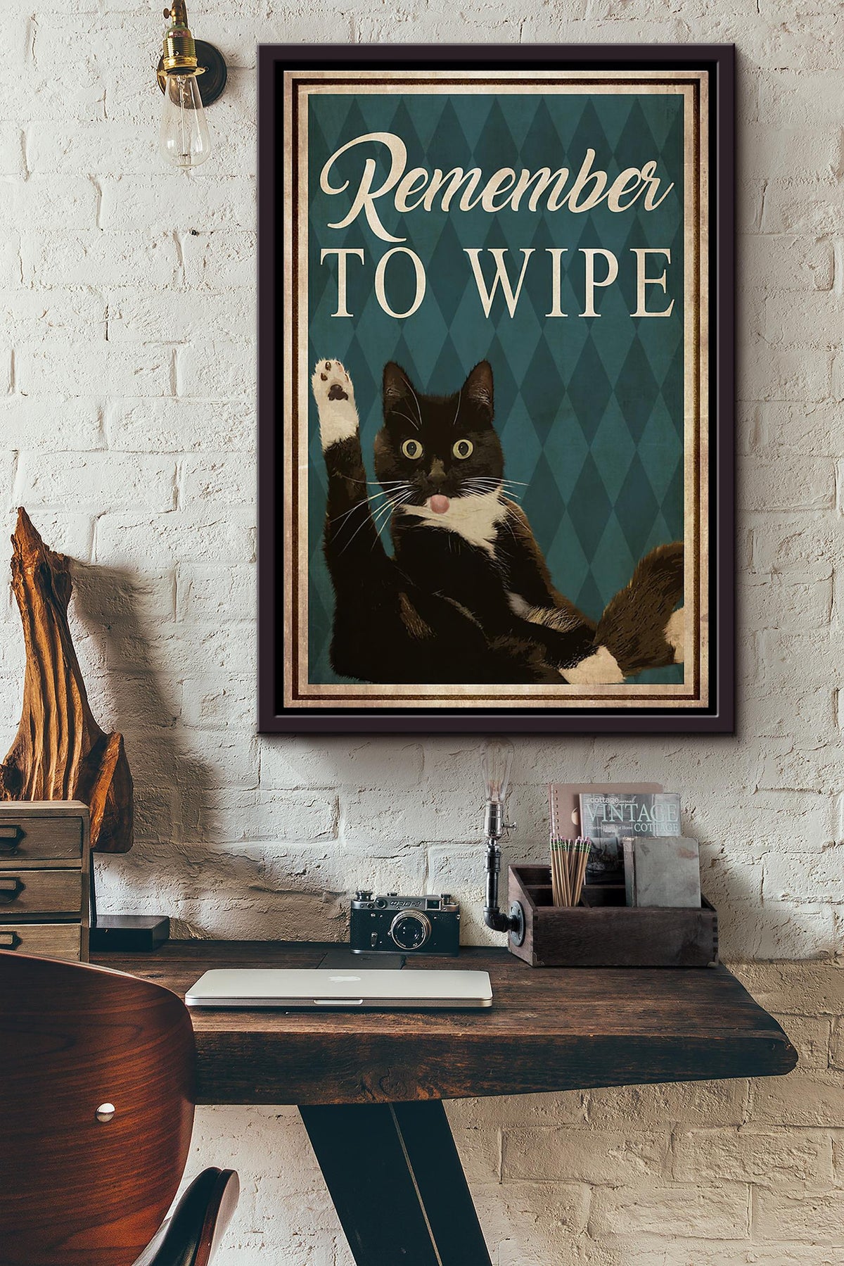 Meme Cat Remember To Wipe Poster Framed Matte Canvas