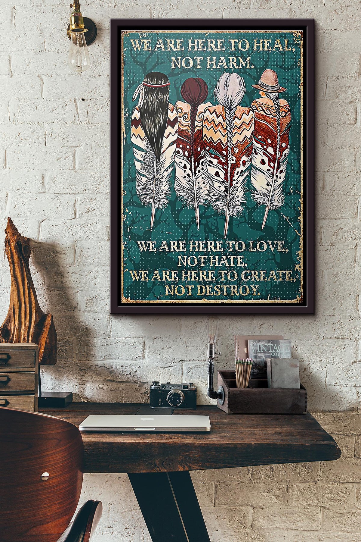 Native American We Are Here To Heal Not Harm Poster Framed Matte Canvas