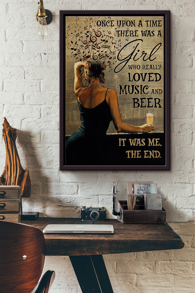 Once Upon A Time There Was A Girl Who Really Loved Music And Beer Dictionary Poster Framed Matte Canvas