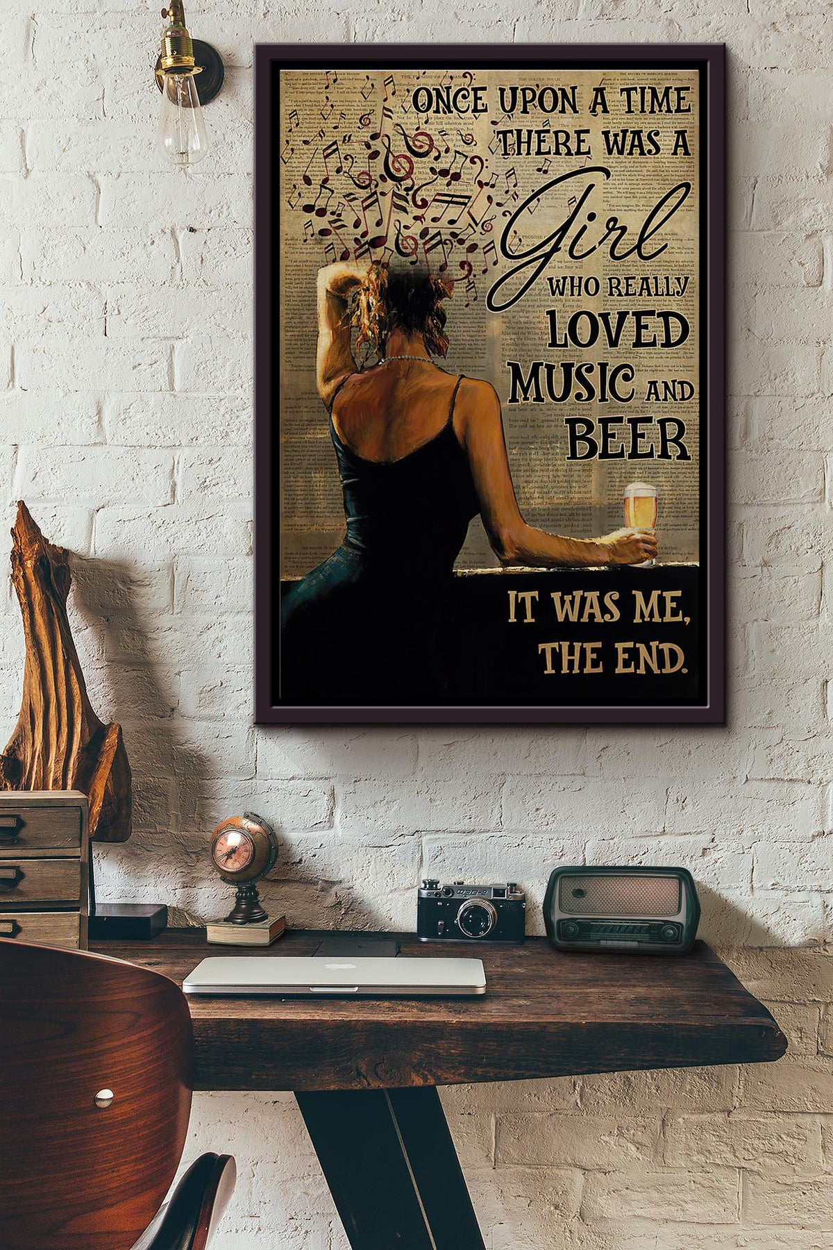 Once Upon A Time There Was A Girl Who Really Loved Music And Beer Dictionary Poster Framed Matte Canvas