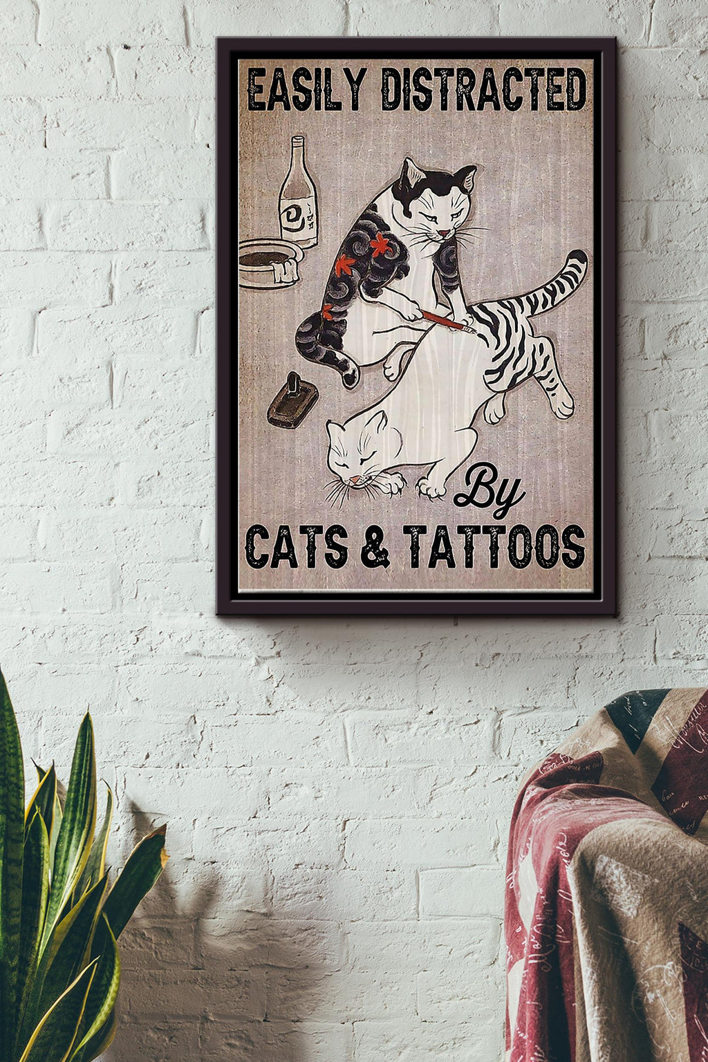 Easily Distracted By Cats And Tattoos Framed Matte Canvas