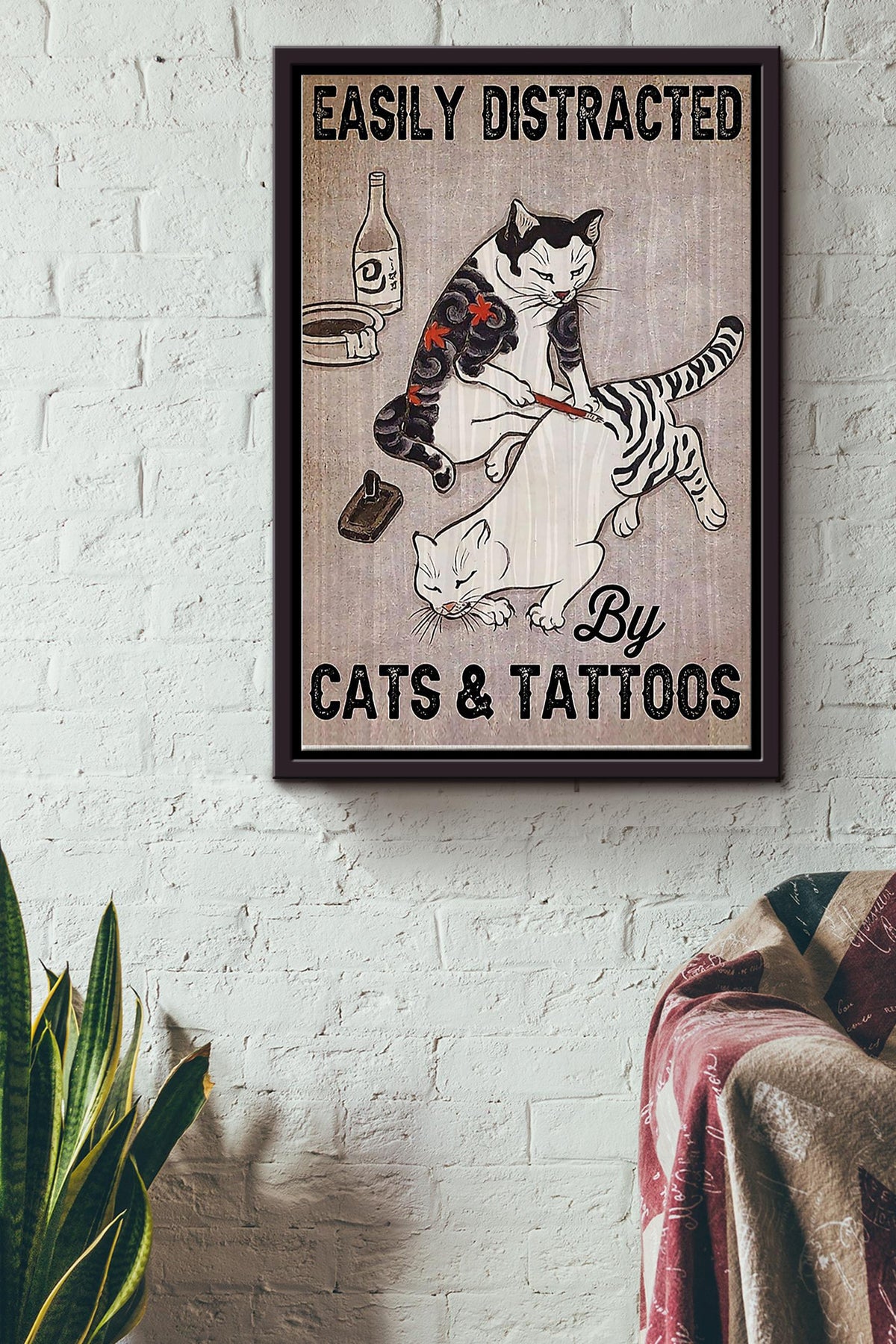 Easily Distracted By Cats And Tattoos Framed Matte Canvas