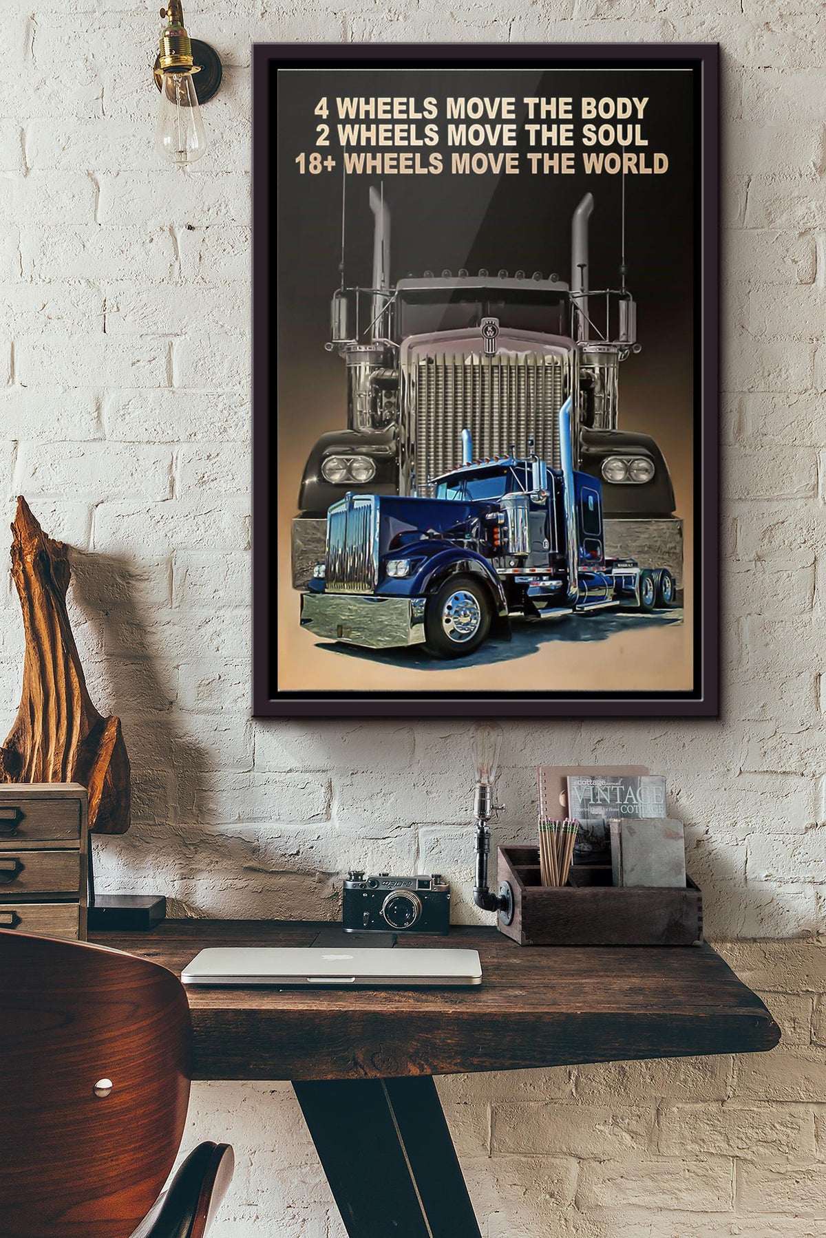 Truck 18 Wheels Move The World Poster Framed Matte Canvas
