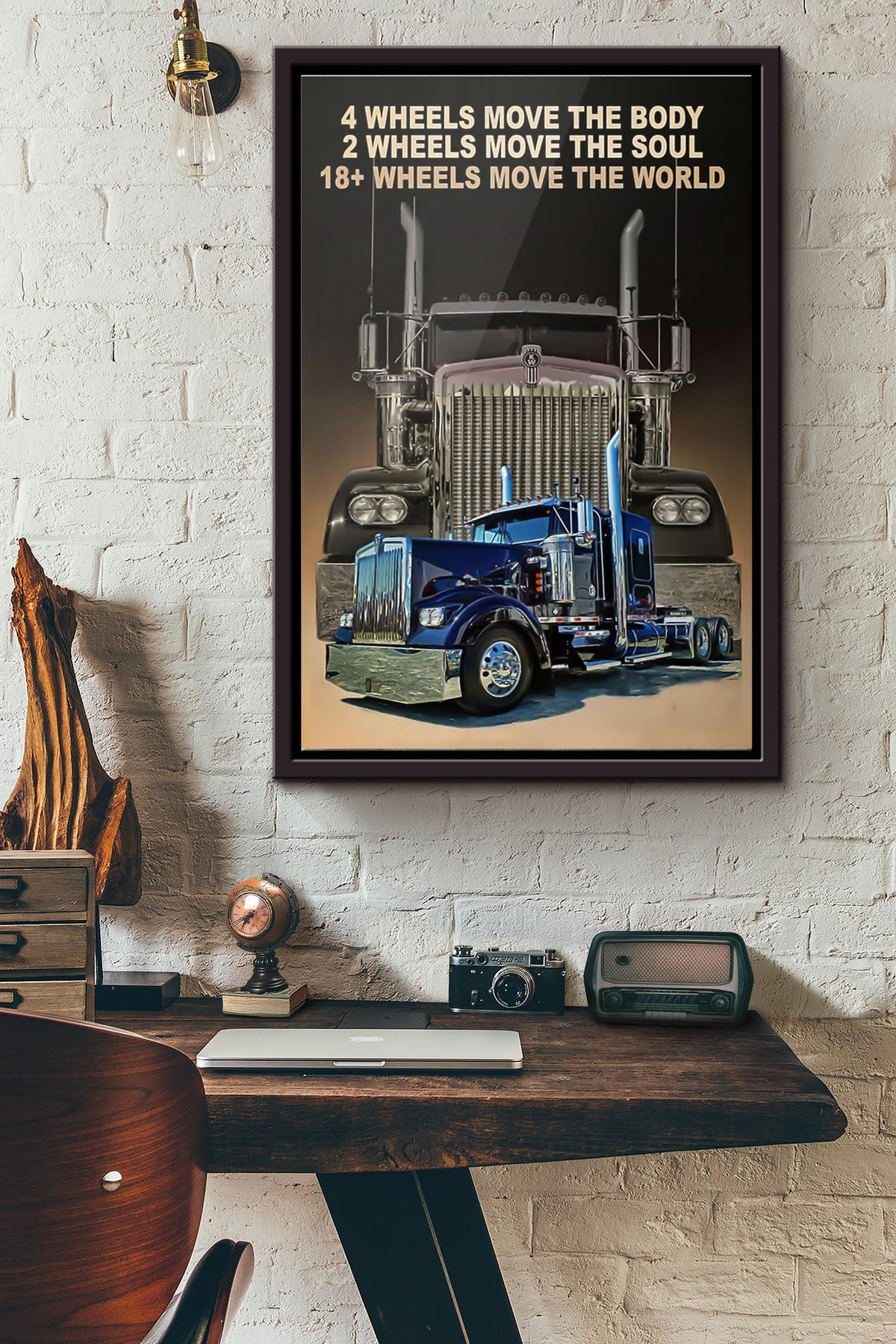 Truck 18 Wheels Move The World Poster Framed Matte Canvas