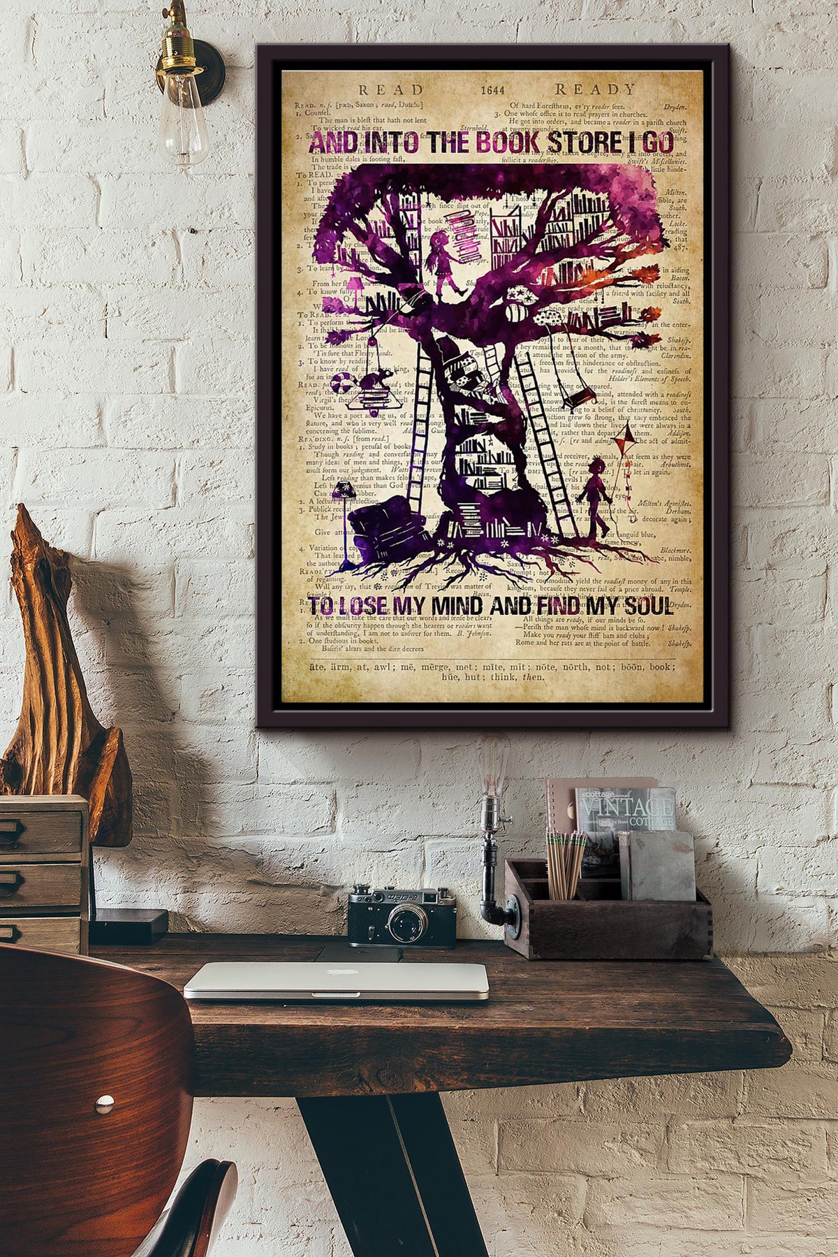 And Into The Book Store I Go Dictionary Poster Framed Matte Canvas