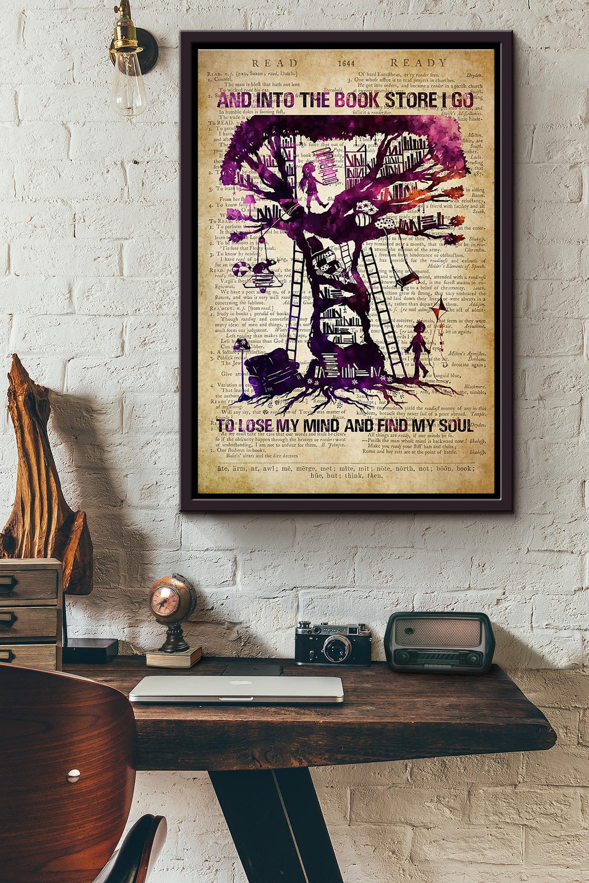 And Into The Book Store I Go Dictionary Poster Framed Matte Canvas